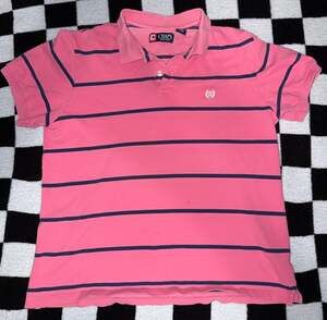Chaps Men's Pink and Navy Blue Striped Short Sleeve Polo Shirt Size Large